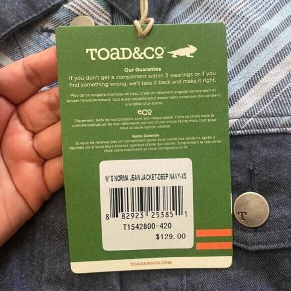 TOAD & Co Norma Women's Jean Jacket Blue Organic Cotton Stretch Button Up Sz XS - Picture 8 of 16